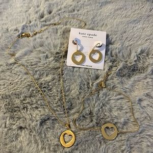 Like new! Kate Spade Gold Heart Drop Jewelry Set. Earrings, necklace + bracelet